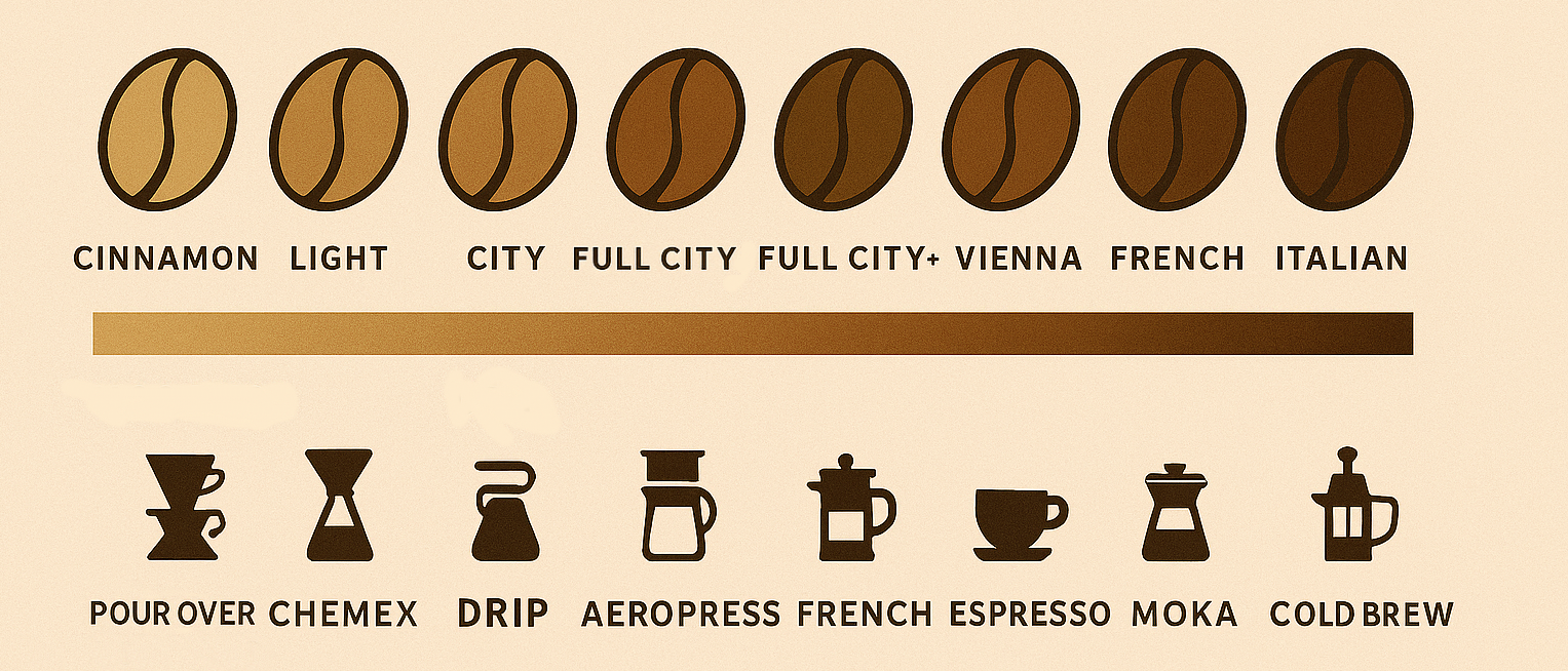 Roast level and brew guide graphic